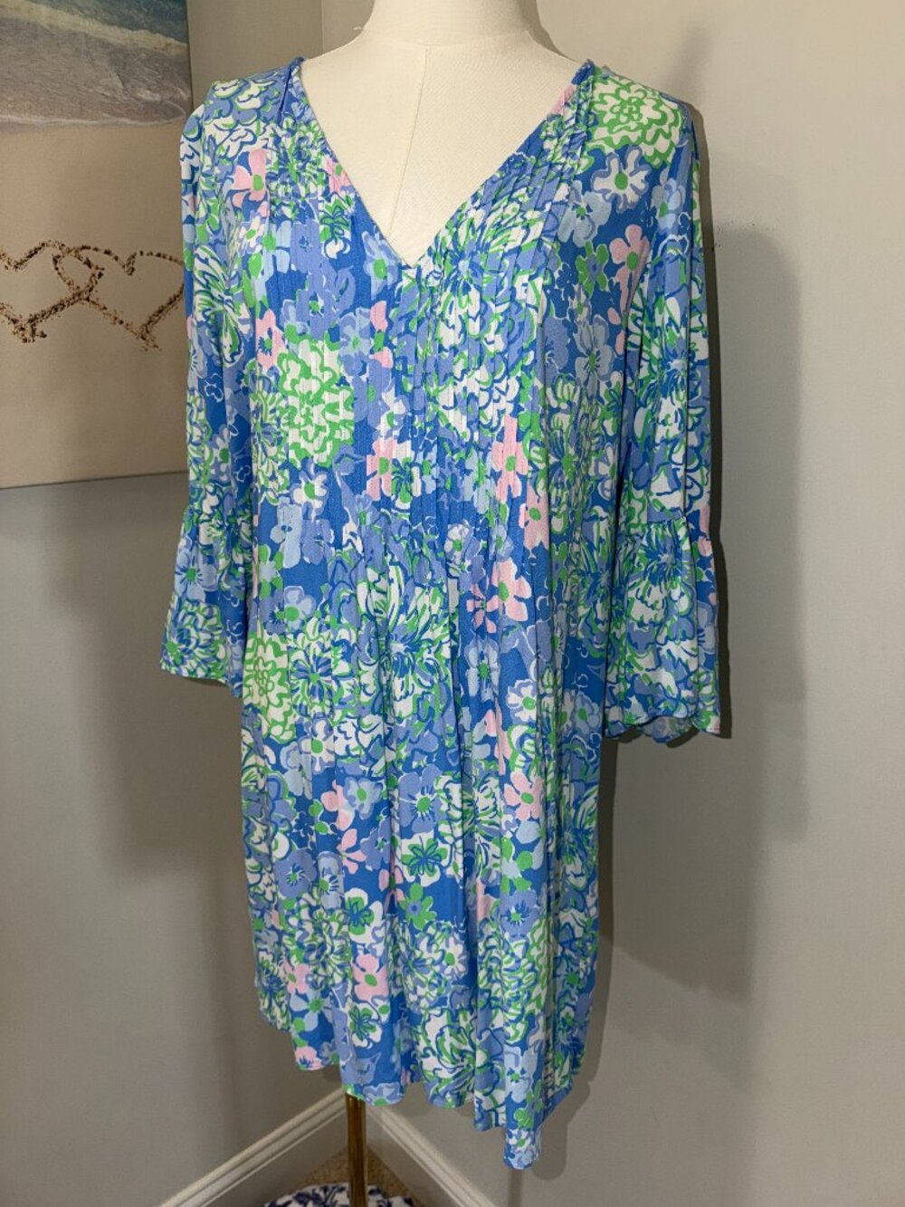 Lilly Pulitzer Danika Tunic Dress Sunwashed Blue Plumeria in Bloom Size 10 EUC